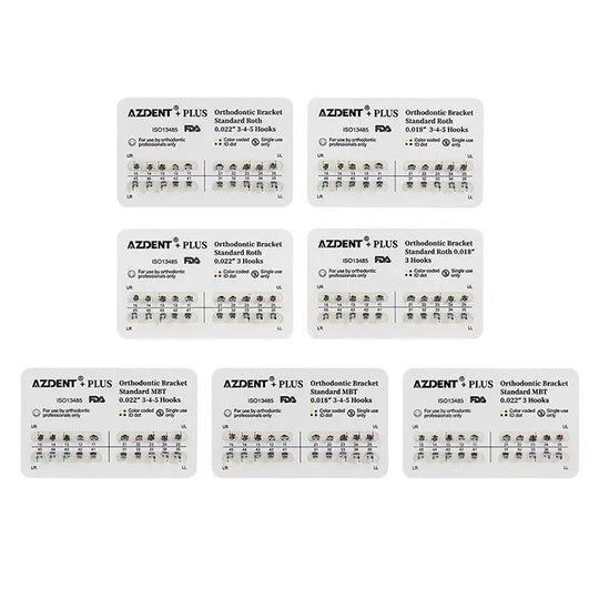 PLUS Dental Metal Brackets Braces Standard Roth/MBT .022/.018 Hooks 3/3-4-5 20pcs/Pack - MediFocal