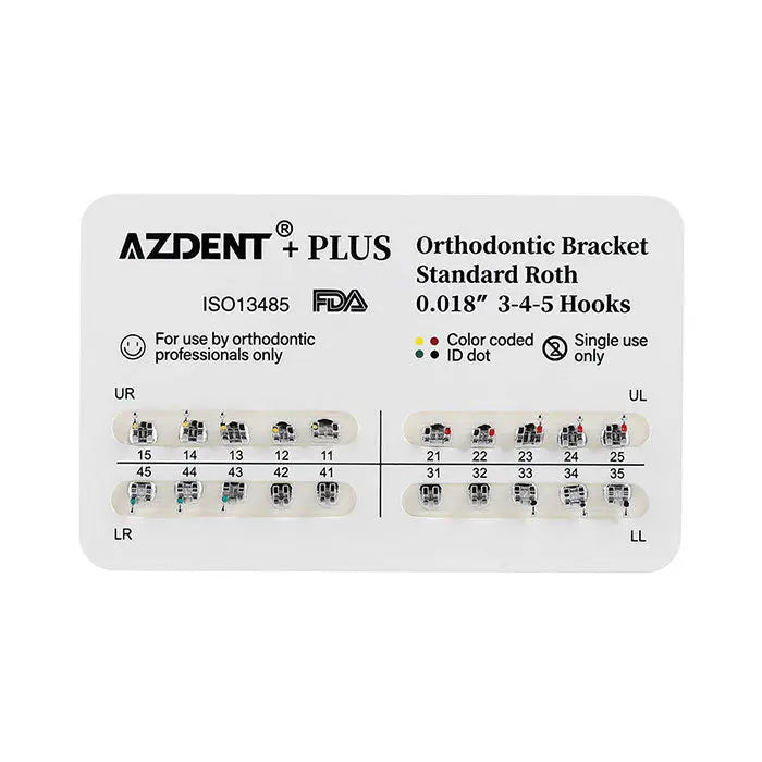 PLUS Dental Metal Brackets Braces Standard Roth/MBT .022/.018 Hooks 3/3-4-5 20pcs/Pack - MediFocal