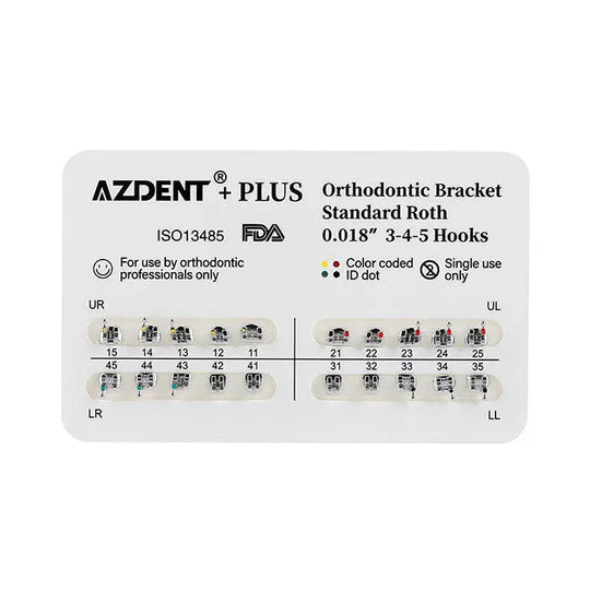 PLUS Dental Metal Brackets Braces Standard Roth/MBT .022/.018 Hooks 3/3-4-5 20pcs/Pack - MediFocal