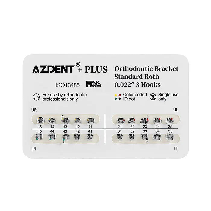 PLUS Dental Metal Brackets Braces Standard Roth/MBT .022/.018 Hooks 3/3-4-5 20pcs/Pack - MediFocal