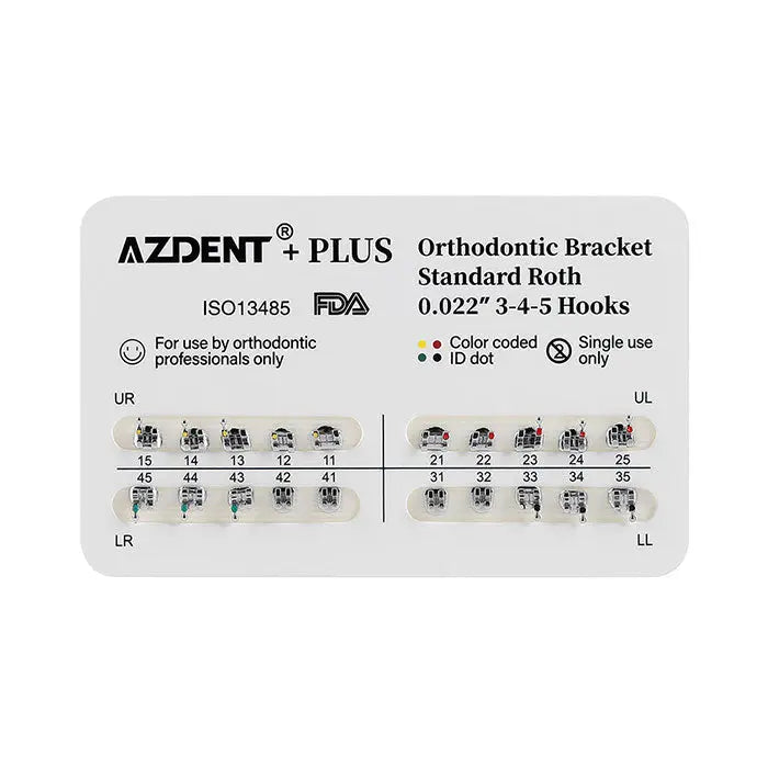 PLUS Dental Metal Brackets Braces Standard Roth/MBT .022/.018 Hooks 3/3-4-5 20pcs/Pack - MediFocal