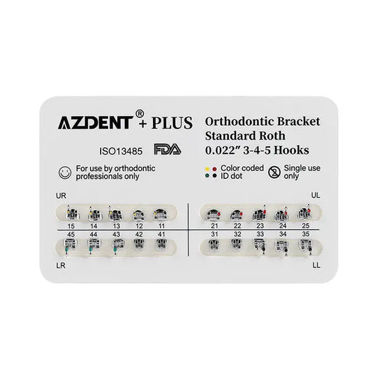 PLUS Dental Metal Brackets Braces Standard Roth/MBT .022/.018 Hooks 3/3-4-5 20pcs/Pack - MediFocal