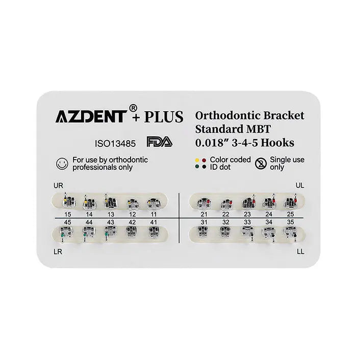 PLUS Dental Metal Brackets Braces Standard Roth/MBT .022/.018 Hooks 3/3-4-5 20pcs/Pack - MediFocal