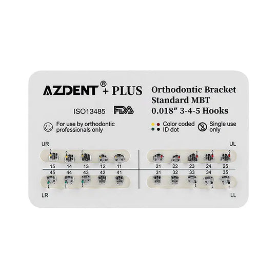 PLUS Dental Metal Brackets Braces Standard Roth/MBT .022/.018 Hooks 3/3-4-5 20pcs/Pack - MediFocal