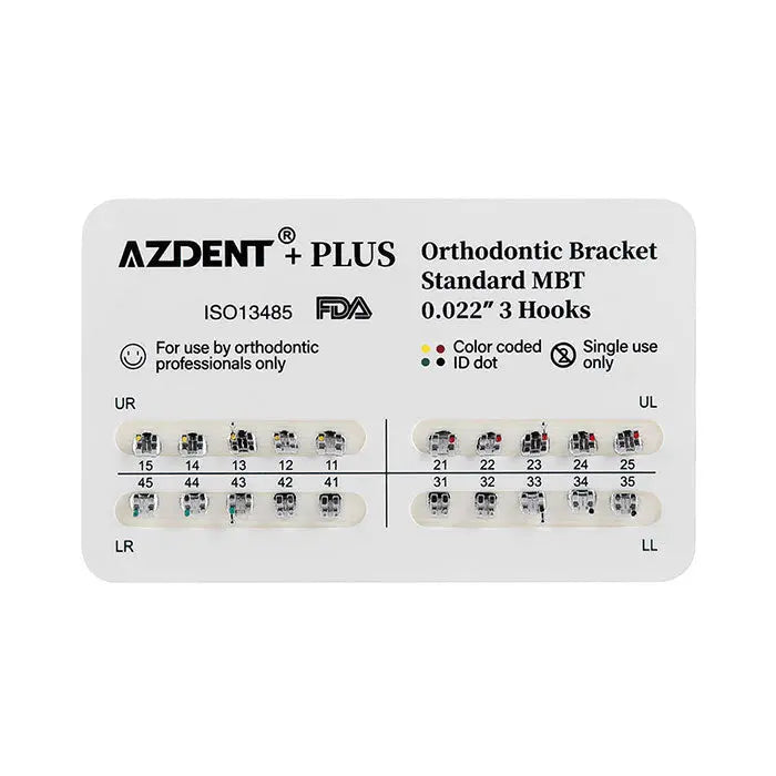 PLUS Dental Metal Brackets Braces Standard Roth/MBT .022/.018 Hooks 3/3-4-5 20pcs/Pack - MediFocal