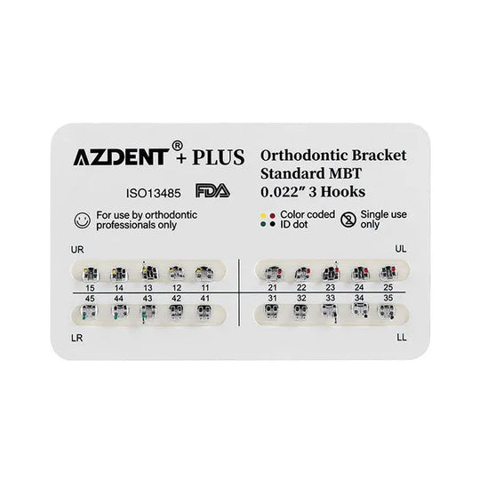 PLUS Dental Metal Brackets Braces Standard Roth/MBT .022/.018 Hooks 3/3-4-5 20pcs/Pack - MediFocal