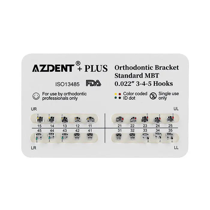 PLUS Dental Metal Brackets Braces Standard Roth/MBT .022/.018 Hooks 3/3-4-5 20pcs/Pack - MediFocal