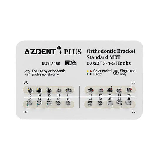 PLUS Dental Metal Brackets Braces Standard Roth/MBT .022/.018 Hooks 3/3-4-5 20pcs/Pack - MediFocal