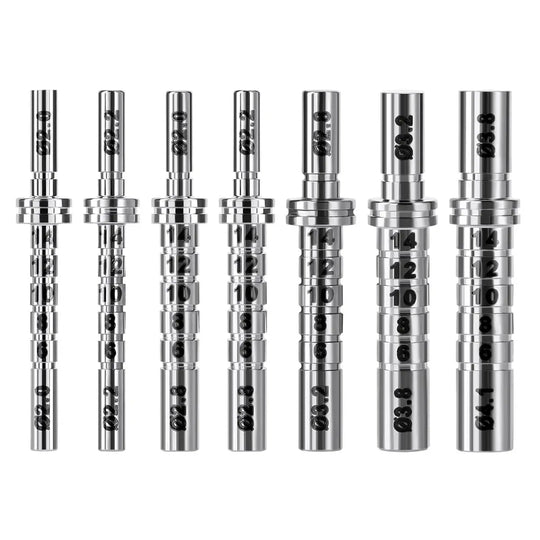 Dental Implant Depth Gauge Pin Stainless Steel Double Head 1pc/Pack, set of seven metal pins with various markings and measurements, used for precise depth gauging in dental implant procedures, showcasing durability and precision in dental tools.