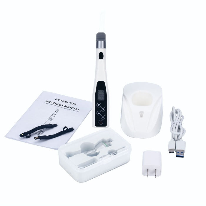 Dental Mini Wireless LED Endo Motor 16:1 Reduction Contra Angle 6 Memory Set