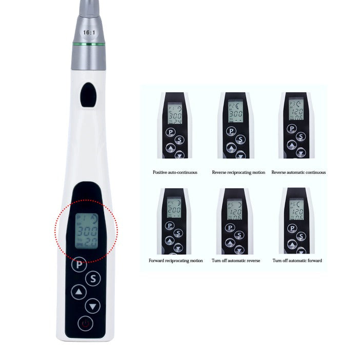 Dental Mini Wireless LED Endo Motor 16:1 Reduction Contra Angle 6 Memory Set