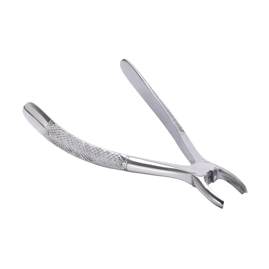 Dental Surgical Tooth Extraction Forceps Pliers for Adults 10pcs/Set: Close-up of stainless steel dental forceps with textured non-slip handle and curved jaw for precise tooth extraction, part of a professional dental instrument set