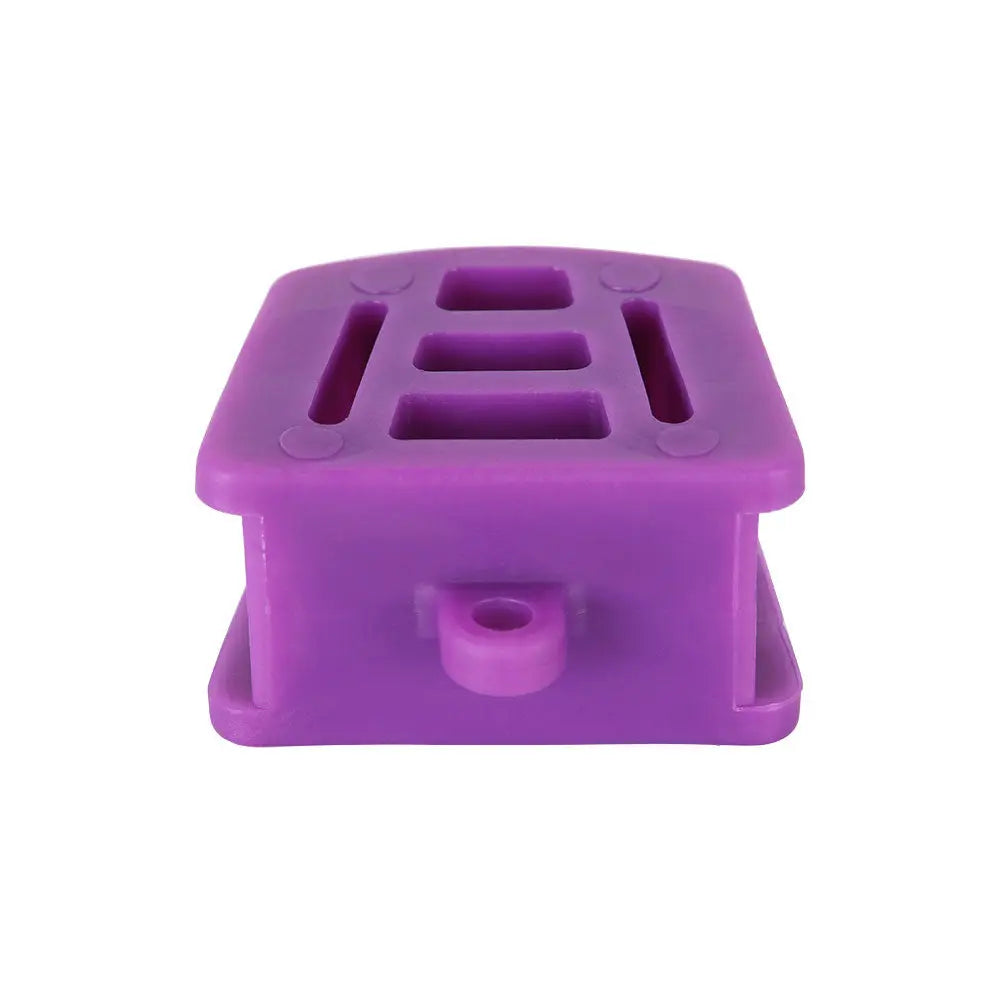 Purple dental mouth opener occlusal pad from Dental Mouth Opener Occlusal Pad Teeth Prop Bite Rubber Retractor Latex set. Square silicone device with multiple slots and openings, designed for dental procedures. Large size, part of a 3-piece set including medium and small sizes.