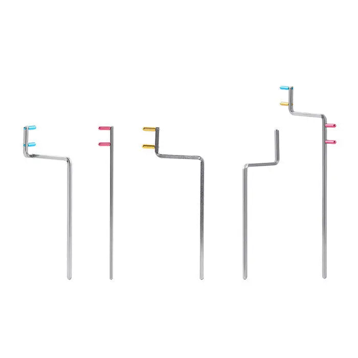 Dental X-ray Positioning Arm set featuring bite wing, anterior, posterior, endodontic, and universal options. Five metal arms with colorful attachments for precise dental imaging alignment, compatible with various dental X-ray techniques and equipment.