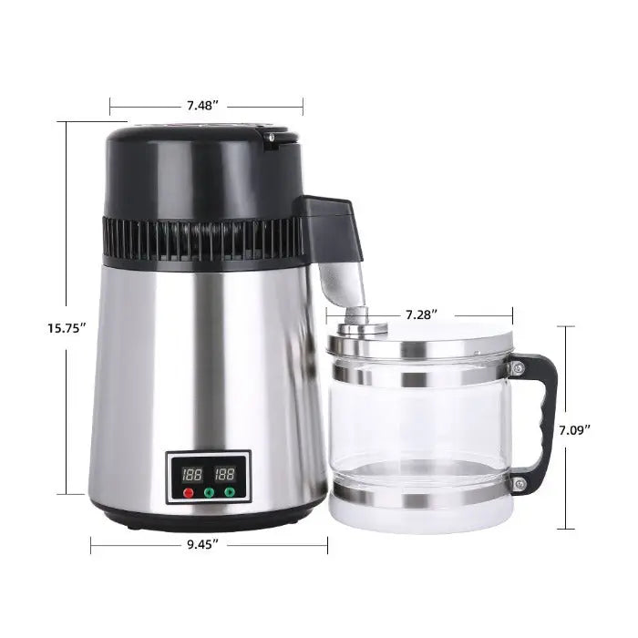 Water Distiller Stainless Steel Glass Bucket Double Screen Button with Adjustable Temperature 4L MediFocal