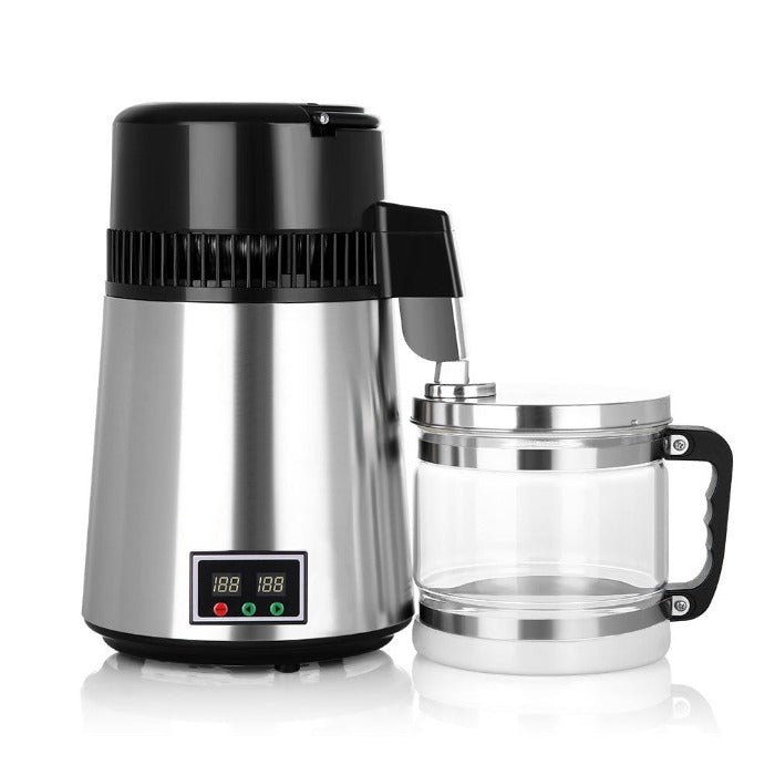 Water Distiller Stainless Steel Glass Bucket Double Screen Button with Adjustable Temperature 4L