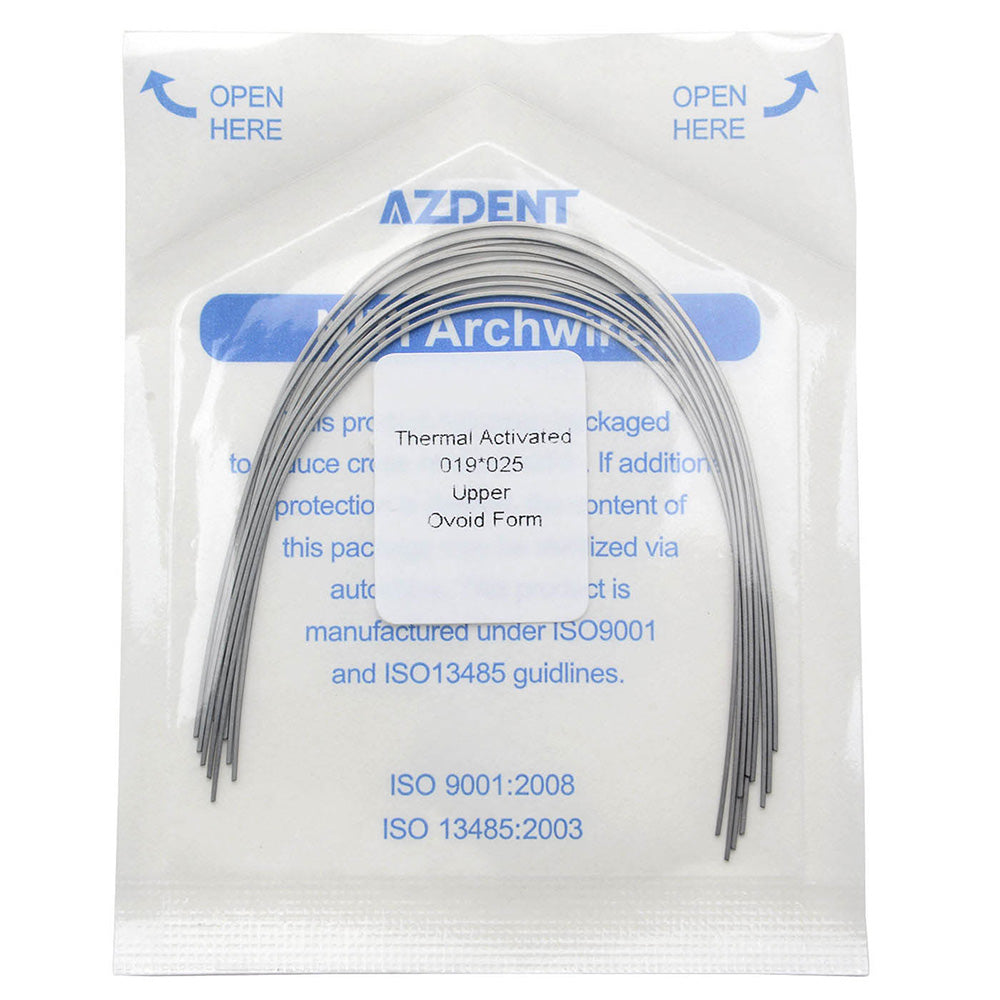 Thermal Active NiTi Archwire Ovoid Form Rectangular 0.019 x 0.025 Upper 10pcs/Pack