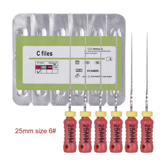 Dental C Files Hand Use Stainless Steel 25mm #6 6pcs/Pack