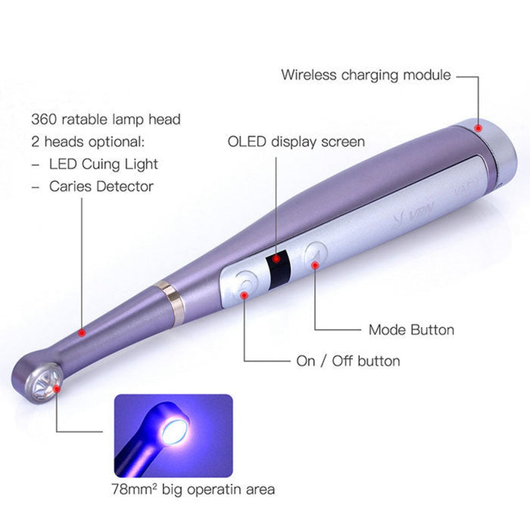 VAFU Curing Light LED Cordless OLED Screen 1 Second DeepCure Wide Specturm Metal Body With Caries Detector Light Meter 3200mW/Cm²