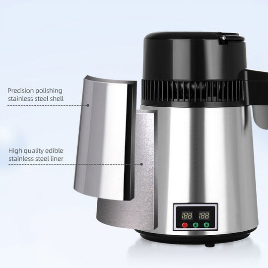 Water Distiller Stainless Steel Glass Bucket Double Screen Button with Adjustable Temperature 4L