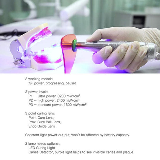 VAFU Curing Light LED Cordless OLED Screen 1 Second DeepCure Wide Specturm Metal Body With Caries Detector Light Meter 3200mW/Cm²