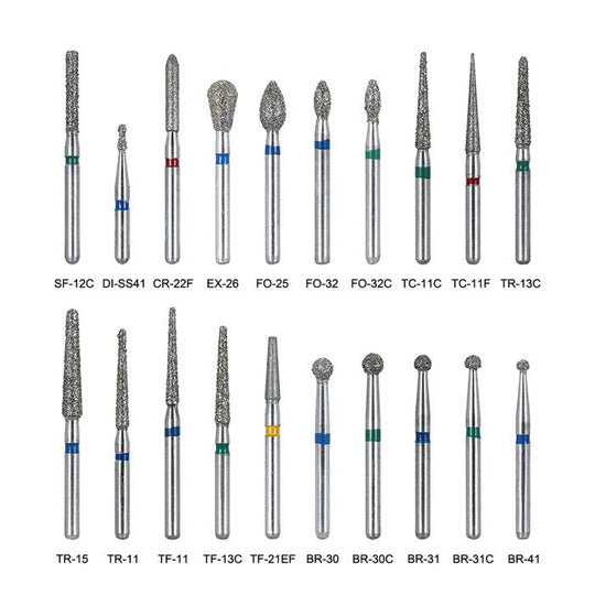 100pcs  Dental Diamond Burs FG 1.6MM 20 Fixed Types 20 Boxs/Kit