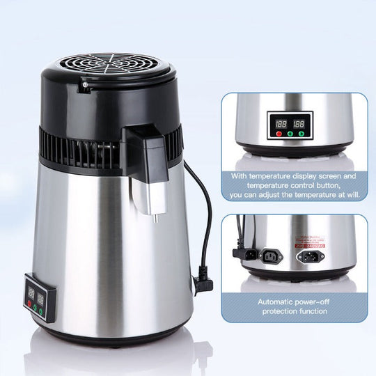 Water Distiller Stainless Steel Glass Bucket Double Screen Button with Adjustable Temperature 4L