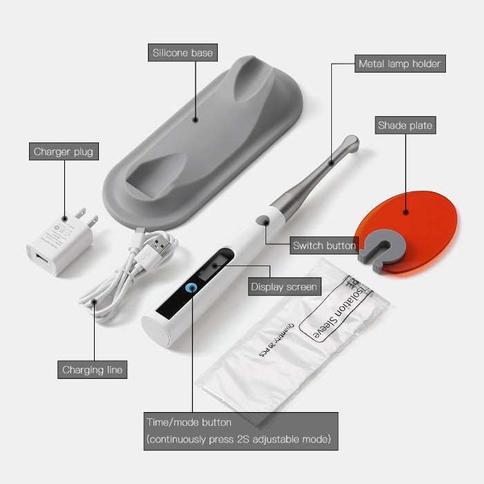 Dental LED Curing Light Cordless 1S Cure Recumbent 3 Mode with 360° Rotating Head 1400mW/cm² 5W Power