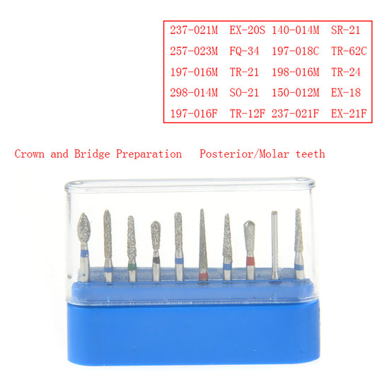 Dental Diamond Bur FG-102 Crown Preparation Molar Teeth Kit 10pcs/Kit