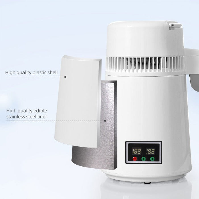 Water Distiller Stainless Steel Plastic Bucket Double Screen Button with Adjustable Temperature 4L