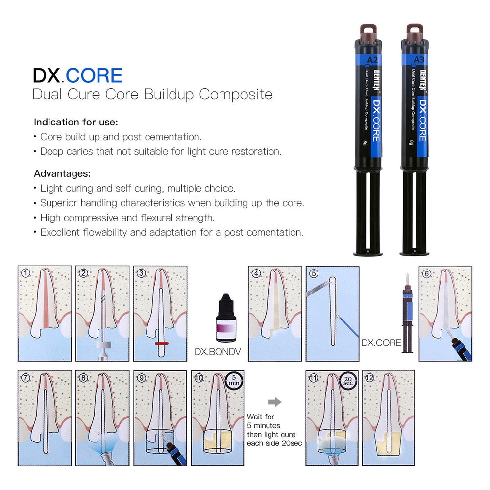 Dental Dual Cure Flowable Composite Resin Core Build Up A2/A3 8g