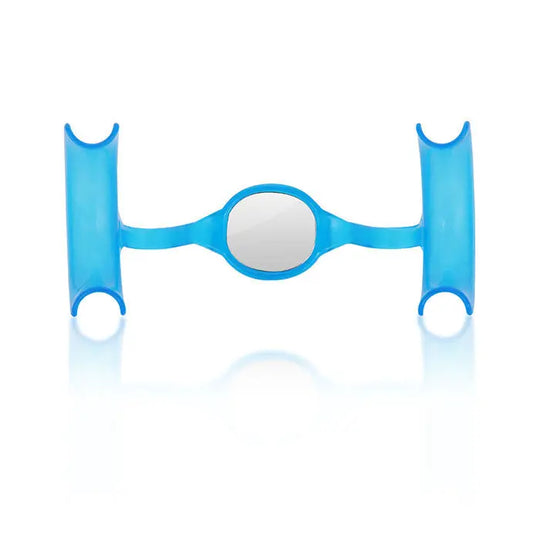 Dental Cheek Retractor Mouth Opener M Type with Mirror 10pcs/set - Blue plastic dental tool with integrated mirror for wider mouth view, soft and bendable design for comfortable use in teeth whitening and dental procedures