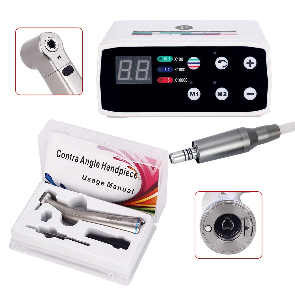 [1105900703+1106100810] LED Brushless E Type Electric Internal Micro Motor & 1:1 LED Fiber Optic Push Contra Angle Handpiece