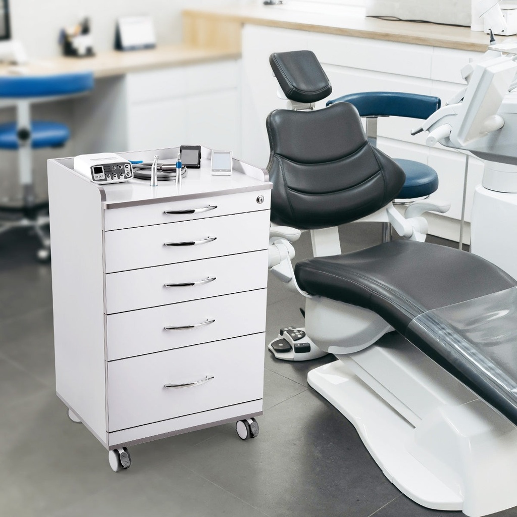 [117002011] Dental NW-P4 Acrylic Mobile Cart Cabinet With Four Drawers & Two Instrument Tray