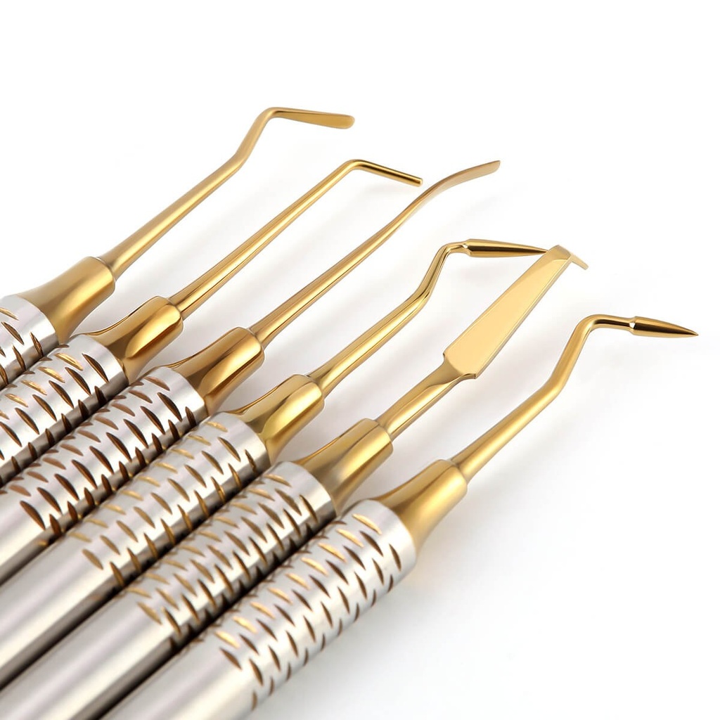 [1620000972] Dental Tools Composite Resin Filling Spatula Titanium Plated Head Filler Gold