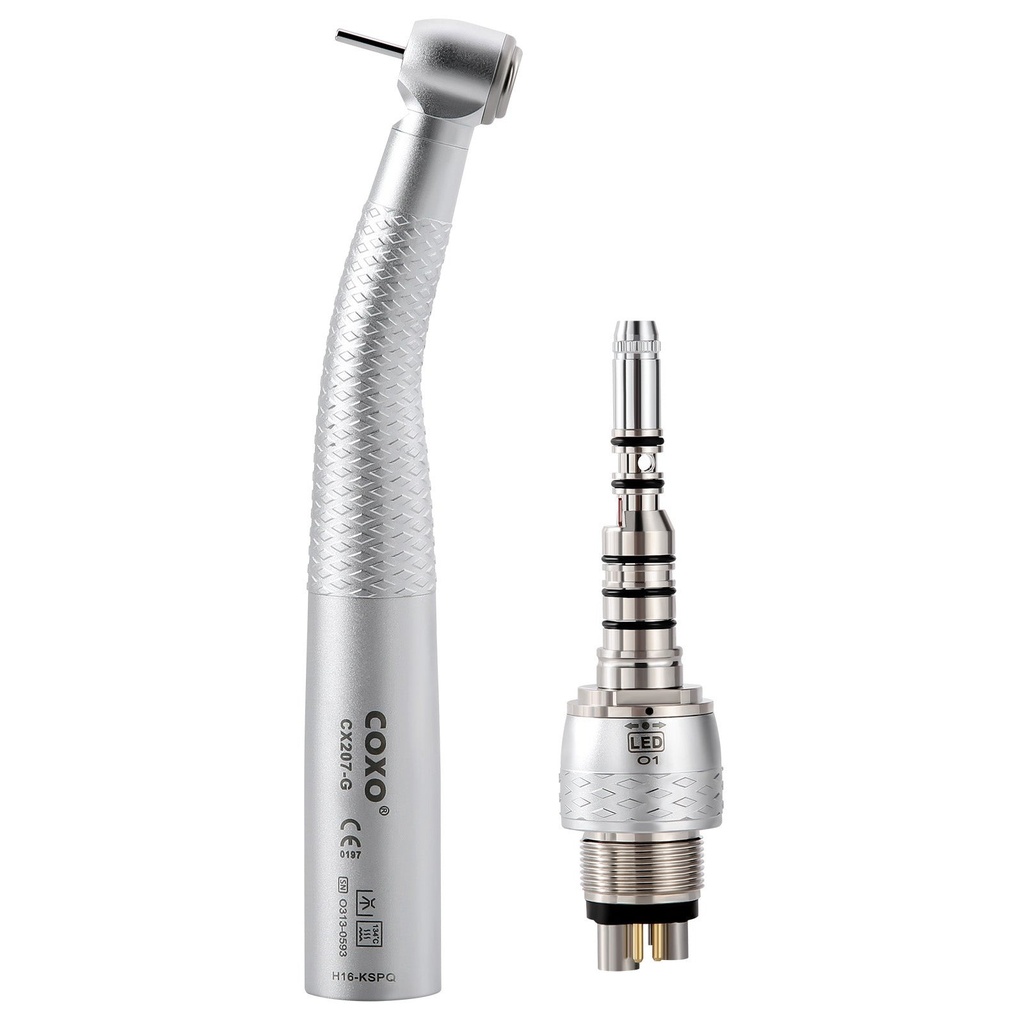 [26701003] COXO Dental Fiber Optic High Speed Air Turbine Handpiece Standard Head H16-KSPQ & 6 Holes LED Quick Coupler CX229-GK (High Speed Handpiece + 6 Holes Quick Coupler / 1 Pc)