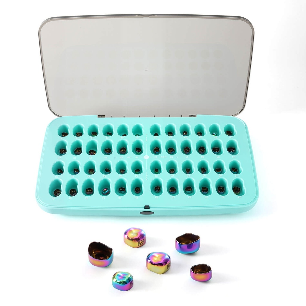 [112003102] Kit de 48 couronnes provisoires préformées en acier inoxydable pour dents primaires de couleur dentaire, pour enfants (molaires). (1 Box)