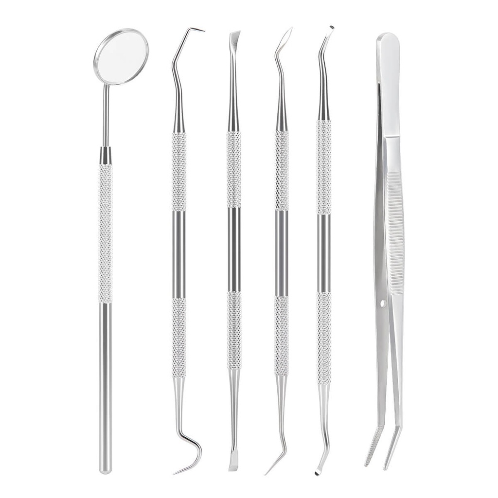 Dental Stainless Steel Clean Tool Mirror Tweezers Probe Cleaner Remover (Dental Mirror / 10 Pcs)