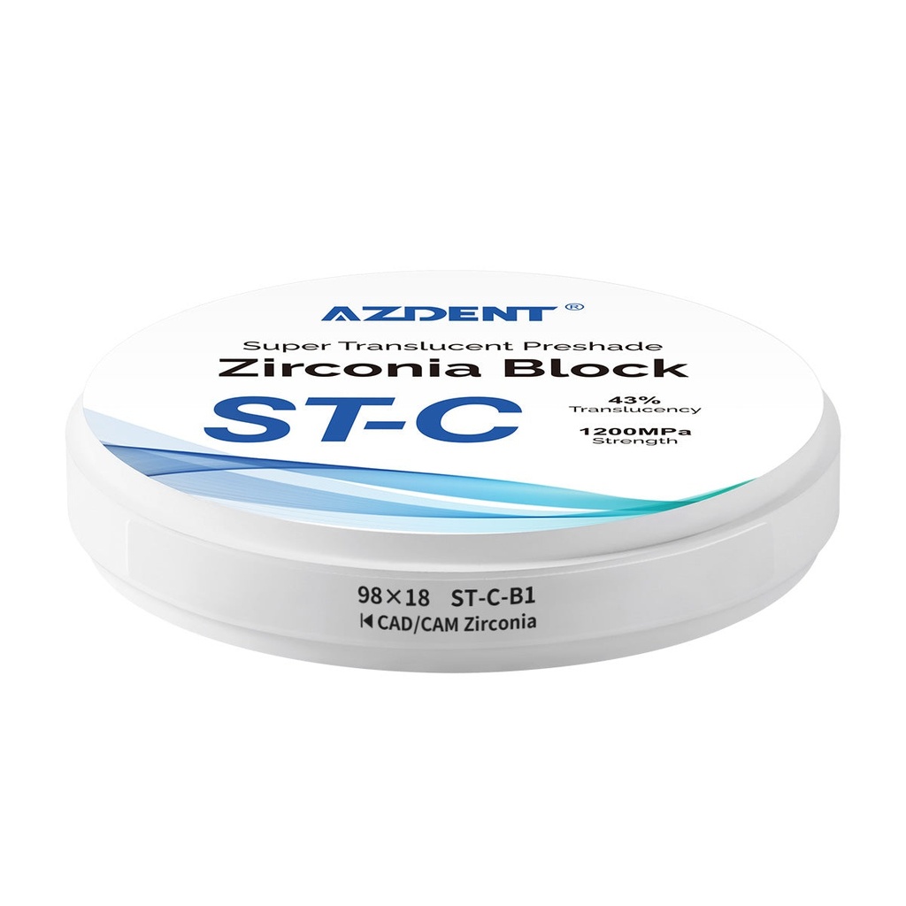 Tandheelkundige ST-C Pre-Shade Zirconia Blokschijf Hoge Translucentie 98mm (98*10mm / A1 / 1 Pack)