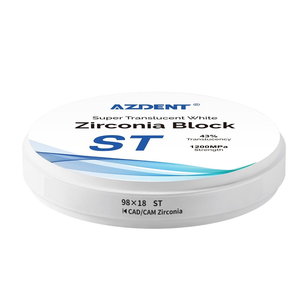 Dental ST White Zirconia Block Disc Super Translucent 98mm (98*10mm / 1 Pack)