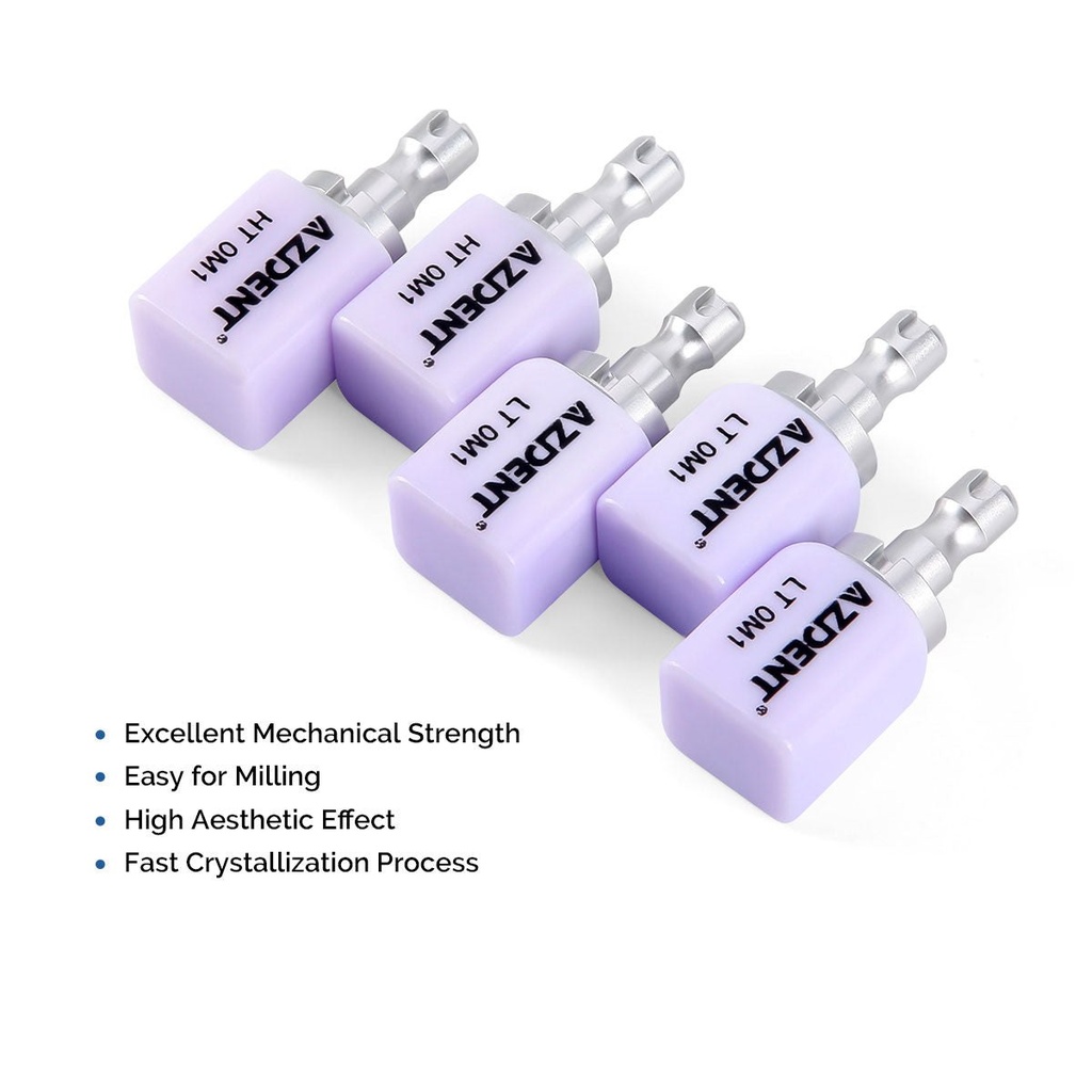 二矽酸鋰 C14 玻璃陶瓷塊 LT/HT OM1 牙科實驗室冠狀材料，適用於 CAD/CAM Sirona Cerec 銑削系統，5 塊/盒 (HT / OM1 / 1 Box)