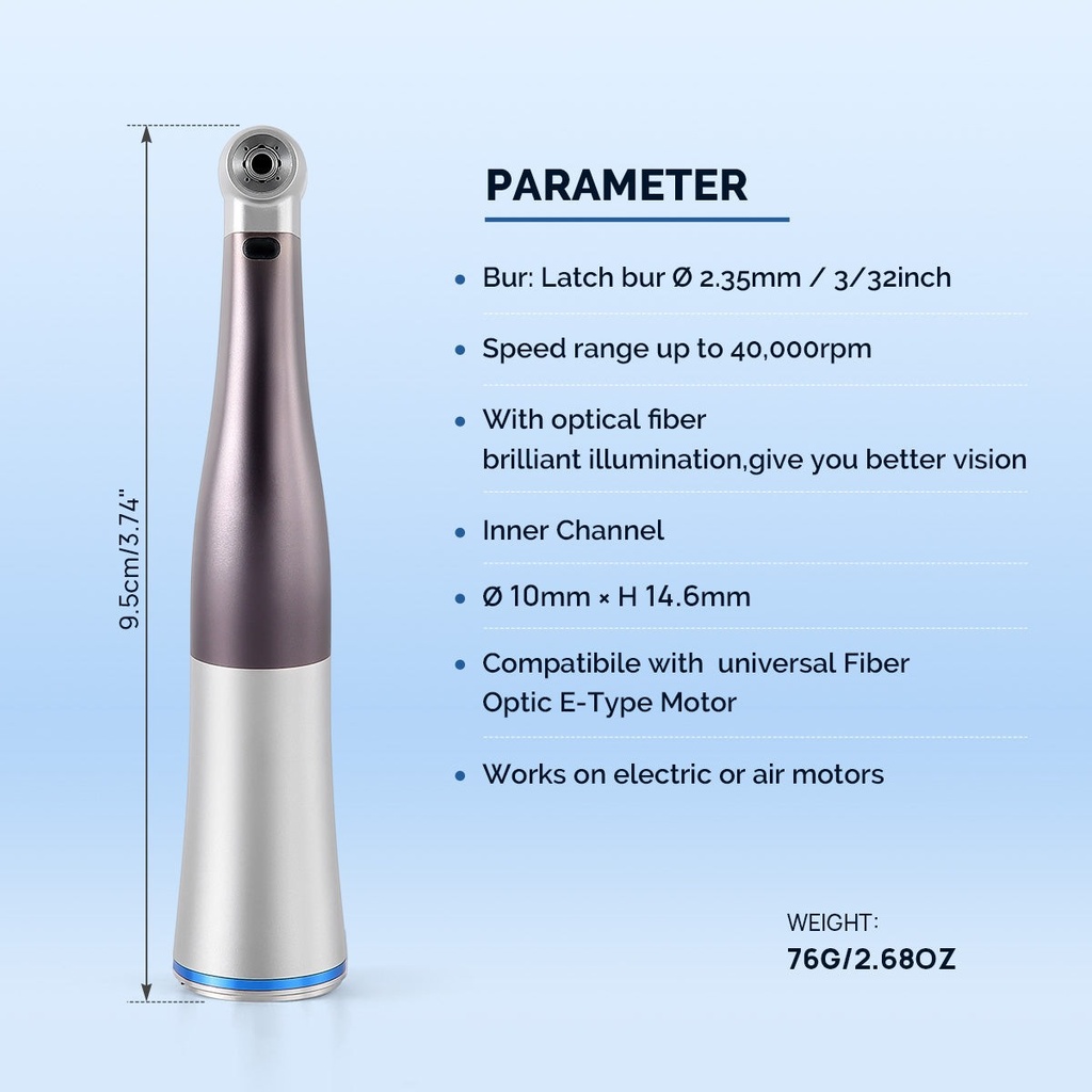 1:1 Fiber Optic LED Low Speed Contra Angle Handpiece Push Button Internal Spray