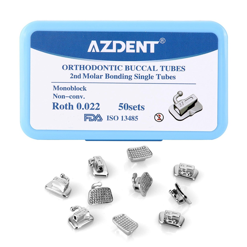 Buccal Tube 2nd Molar Bondable Monoblock Non-Convertible Roth 0.022 Laser Mark 50Sets/Bx (2nd Bondable Non-Conv Monoblock / Roth 0.022 U1L1 / 1 Box (200 PCS))