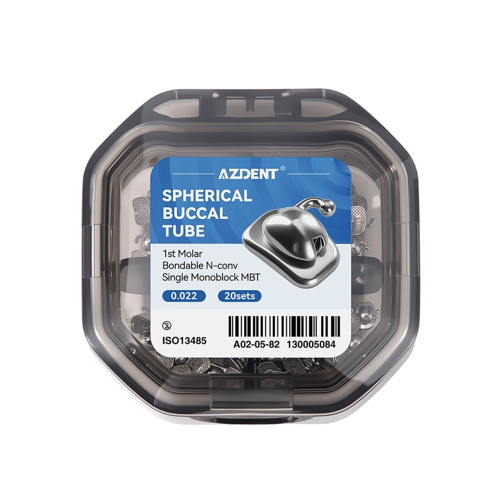 Spherical Buccal Tube 1st Molar Bondable Monoblock Non-Convertible Single Roth/MBT 0.022 20Sets/Box (1st Bondable Non-Conv Monoblock / MBT 0.022 U1L1 / 1 Box)