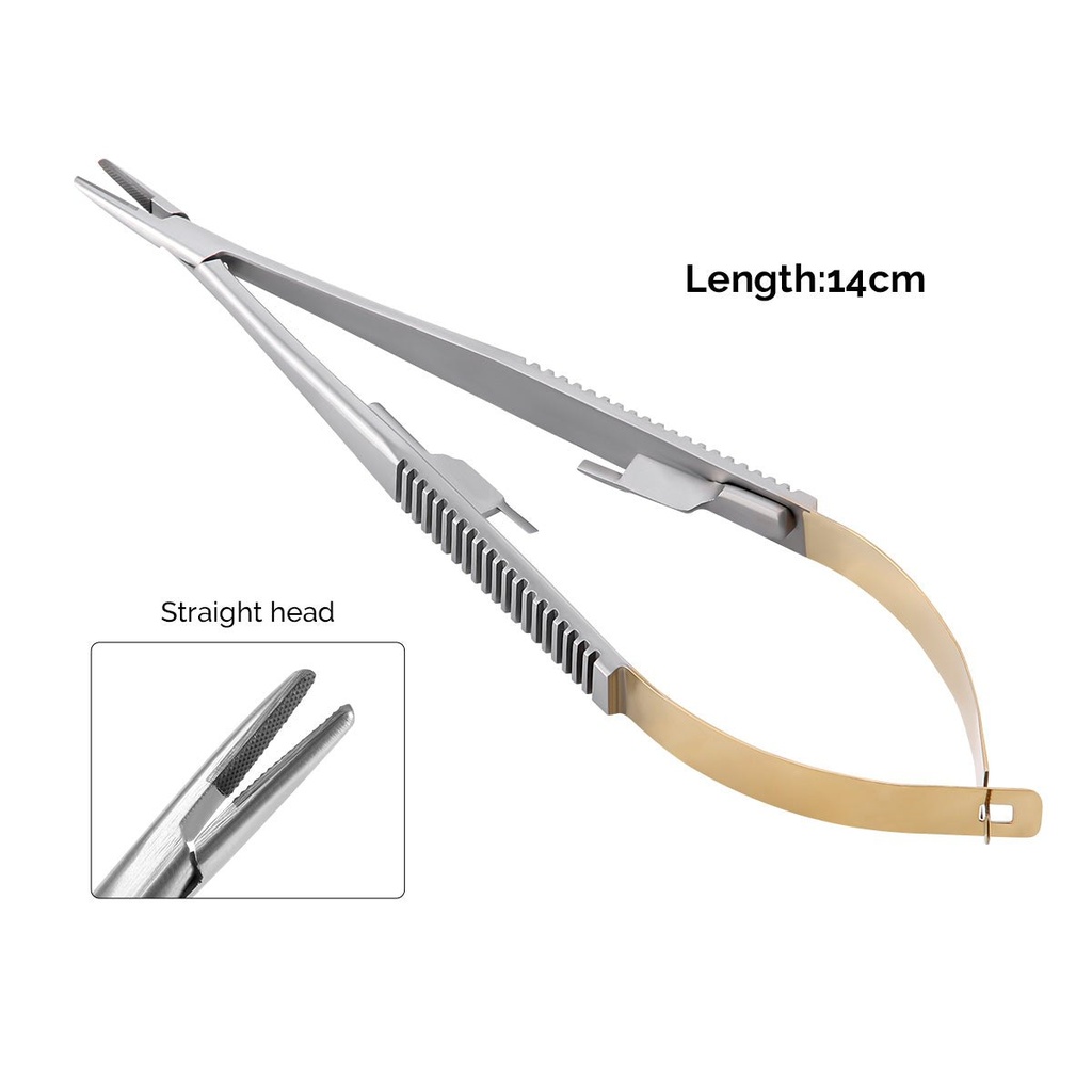 Dental Forceps Needle Holders Tweezer with Lock Straight/Curved Head 14cm/16cm (Needle Holders / Curved Head / 14cm)