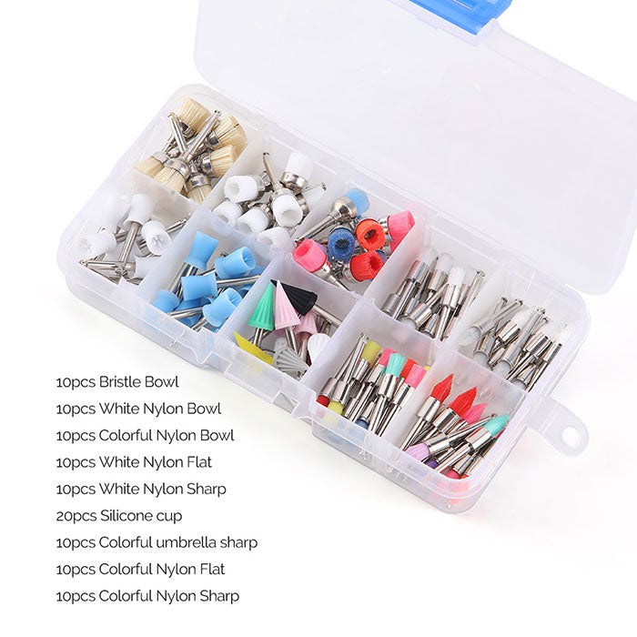 Dental Polishing Brush Cup Kits Colorful Nylon Bristle Silicone Material 100pcs/Box (Dental Polishing Brush Cup Kit 1 / 1 Box)