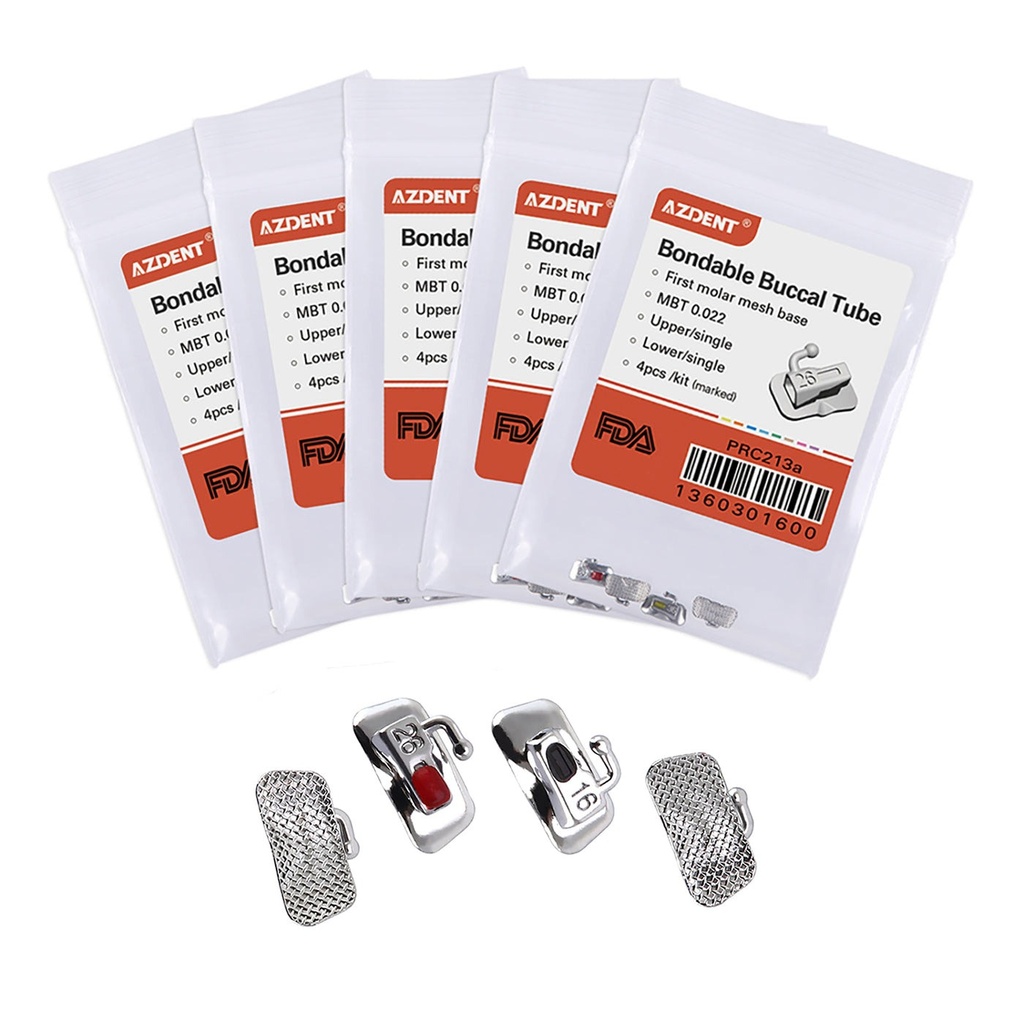 Buccal Tube 1st Molar Bondable Non-Convertible MBT 0.022 Laser Mark Assorted Quadrants(UR UL LL & LR) 4/Bag (1st Bondable Non-Conv / MBT 0.022 U1L1 / 10 Bags(40 PCS))