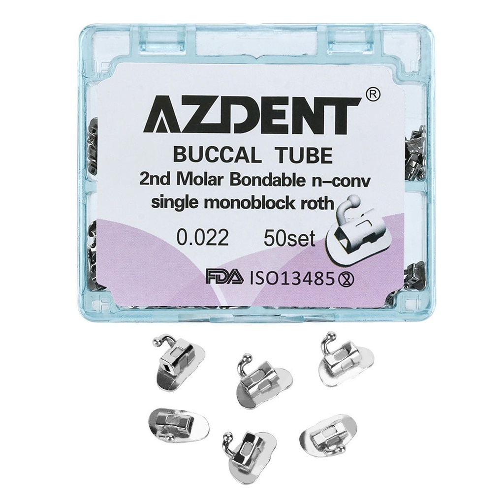 Buccal Tube 2nd Molar Bondable Monoblock Non-convertible Roth 0.022 50Sets/Bx