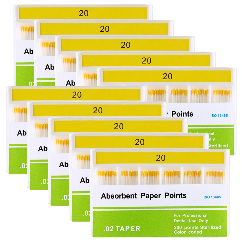 Absorbent Paper Points #20 Taper Size 0.02 Color Coded 200/Box (0.02 / #20 / 1 Pack)