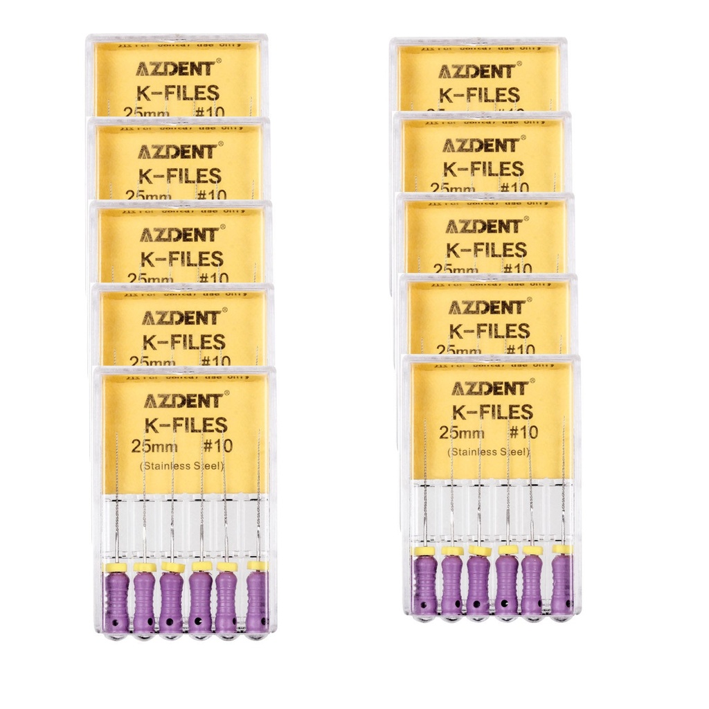 Dental Hand K-Files Stainless Steel 25mm #10 Purple 6pcs/Box